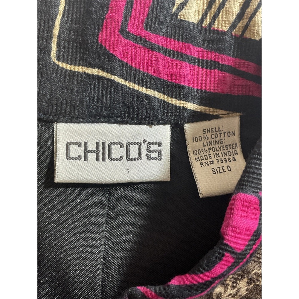 Chico's size 0 pink/black/beige Cotton button Front jacket, 3/4 sleeves Lined - Picture 9 of 14